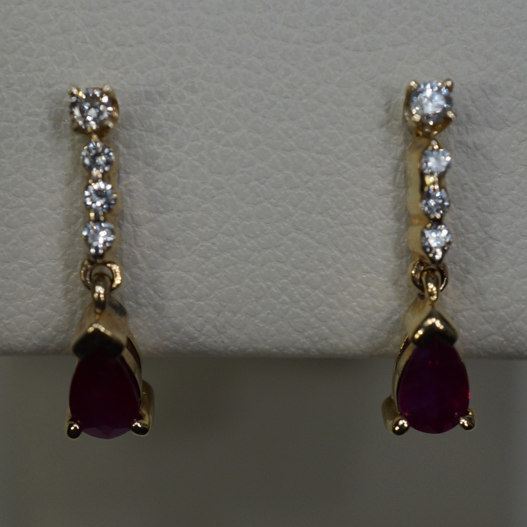 14ky Gold Genuine Ruby  Diamond Earrings